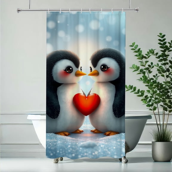 PRATYUS Penguins Heart Snow Waterproof Shower Curtain for Home Bathrooms 90x180cm