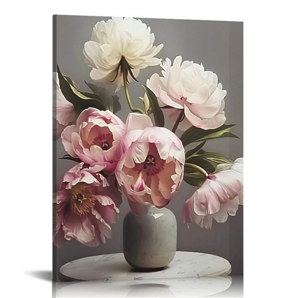 PRATYUS Peony Wall Art Flower Gray Canvas Wall Decor Artwork Floral