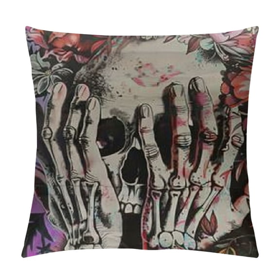 PRATYUS Pillow Covers Decorative Pillowcases Hippie Skull Flowers Design, Holiday Farmhouse Throw Pillow Case Square Cushion Cover for Home Couch Outdoor Car Decoration White