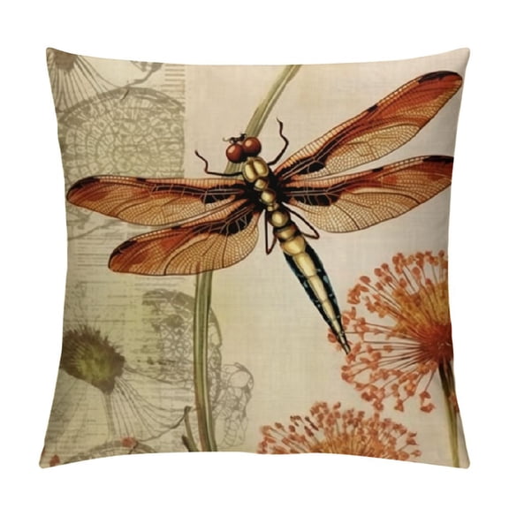 PRATYUS Pillow Covers  Vintage Dragonfly with Honeybee Decorative Throw Pillow Cover Cushion Case Throw Pillowcase (Dragonfly) 24x24in