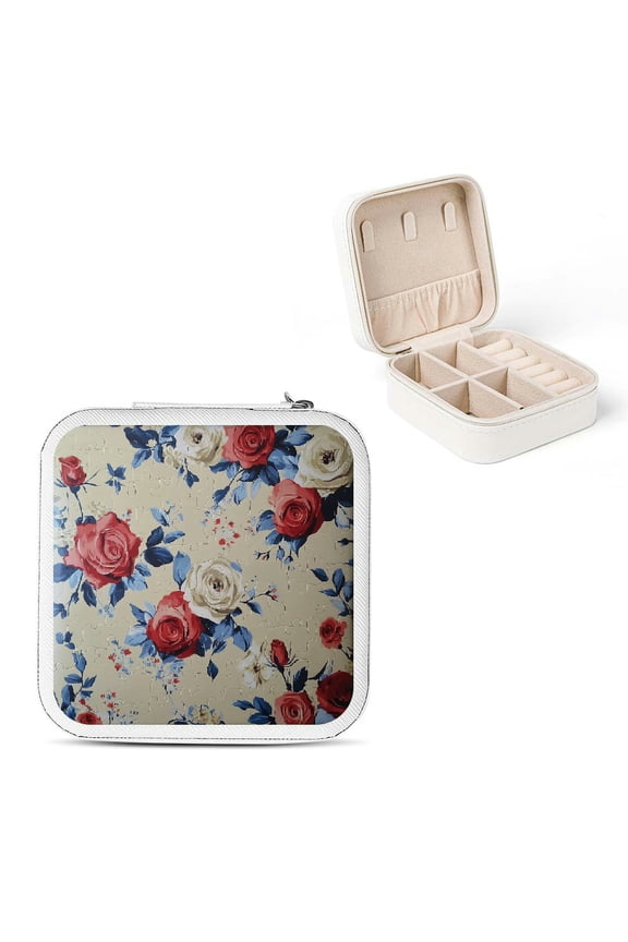 Pillow Roses Jigsaw Jewelry Box for Necklaces Rings Earrings White