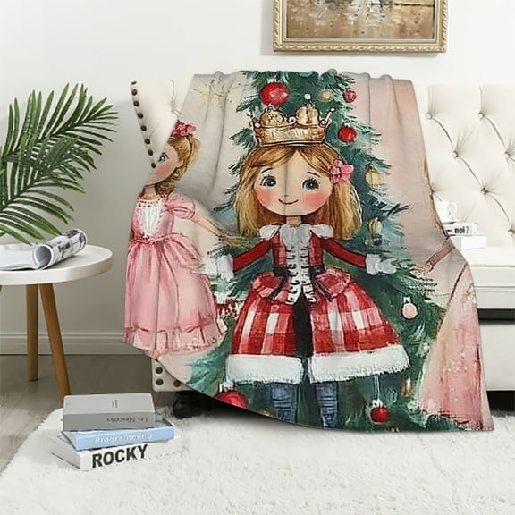 PRATYUS Pink Christmas Bed Blanket Plaid Nutcracker Throw Blanket Christmas Nutcracker Blanket for Kids Girls Adults Room Decor,Winter Xmas Holiday Flannel Blanket 60x80in