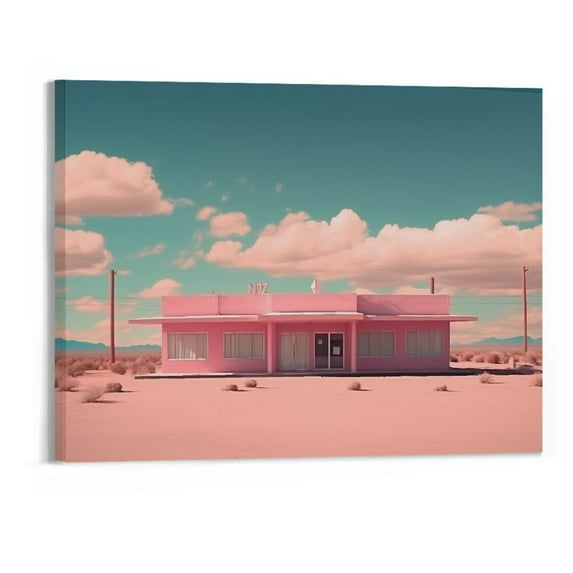 PRATYUS Pink Desert Canvas Wall Art Picture 20x16in for Living Room Bedroom 20x16in