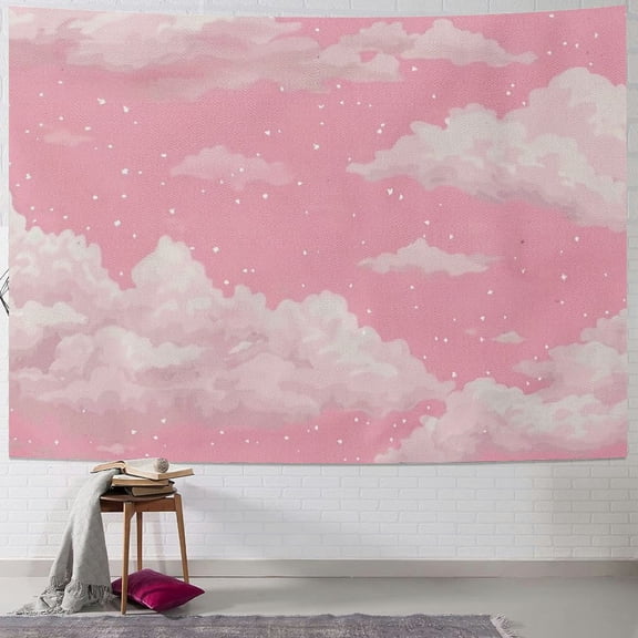 PRATYUS Pink Sky Tapestry with White CloudDecor Sky Tapestry Cute Heaven Pink Sky Candy Cloud Beautiful Beauty Bright Day Bedroom Living Room Dorm Cute Heaven Pink 40x60inch