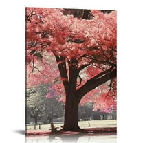 PRATYUS  Pink Tree Canvas Wall Art Pink and Grey Room Decor Cherry Blossom Wall Art Modern Art Framed Ready to Hang Living Room Wall Decor 12x16 in