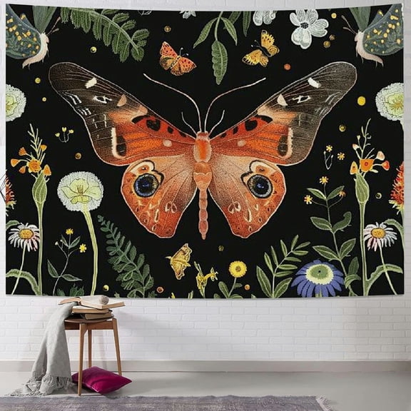 PRATYUS Plant Tapestry, Moth Tapestry Aesthetic Room Decor, Nature Moon Phase Tapestry Wall Hanging, Botanical Floral Tapestry Mushroom Tapestries for Bedroom Living Room Dorm