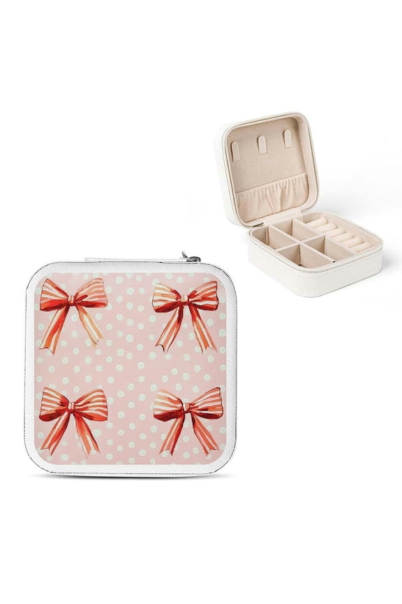 Polka Dot Bows Vintage PU Leather Jewelry Box - Mother's Day Gift White