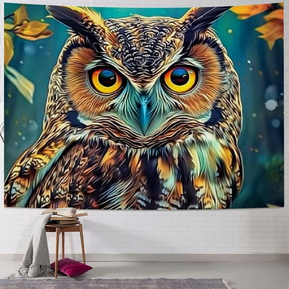 PRATYUS Psychedelic Owl Tapestry, Line Art Forest Neon Party Wall Tapestry Animal Bird Flower Tapestry, Animals Decor Wall Living Room Dorm 40x30inch