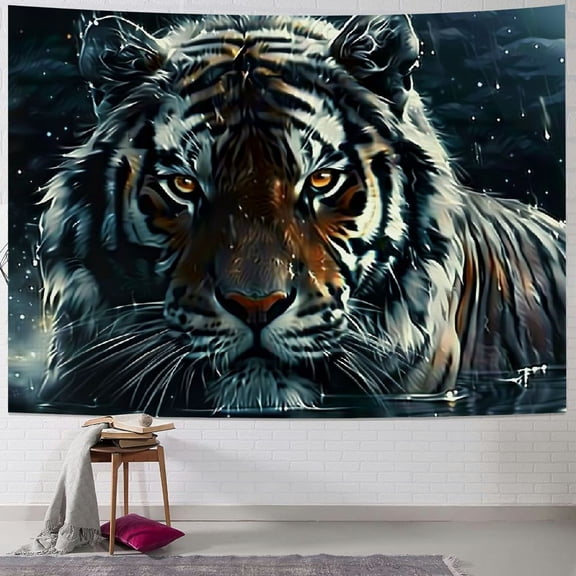 PRATYUS  Psychedelic Tiger Tapestry, Animal Jungle Tapestry Wall Hanging, Cave Wildlife Tapestry, Trippy Space Tiger Light Poster Tapestry Bedroom Living Room Dormitory Wall Art 50x40inch