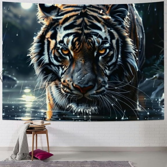 PRATYUS  Psychedelic Tiger Tapestry, Animal Jungle Tapestry Wall Hanging, Cave Wildlife Tapestry, Trippy Space Tiger Light Poster Tapestry Bedroom Living Room Dormitory Wall Art 60x50inch
