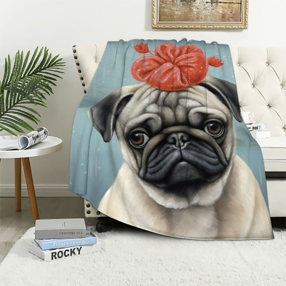 PRATYUS Pug Cozy Throw Blanket for Bedroom Living Rooms Sofa Couch All Seasons Lightweight Blanket 60x80in