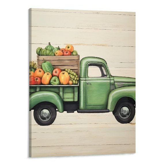 PRATYUS Pumpkin Truck Canvas Wall Art Picture 16x20in for Living Room Bedroom Ready to Hang 16x20in