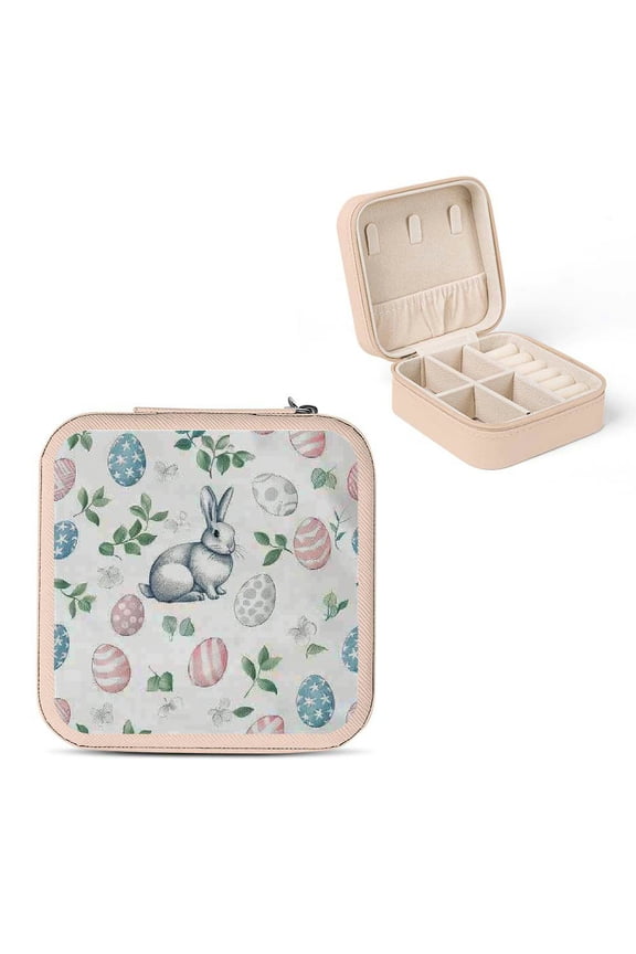 Rabbit Egg Pattern Travel Jewelry Box Organizer for Necklace, Ring, Earring, Mother's Day Gifts Pink