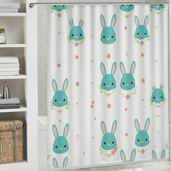 PRATYUS Rabbit Full Baround Flower Waterproof Bathroom Shower Curtain 70.8x70.8 Inches White