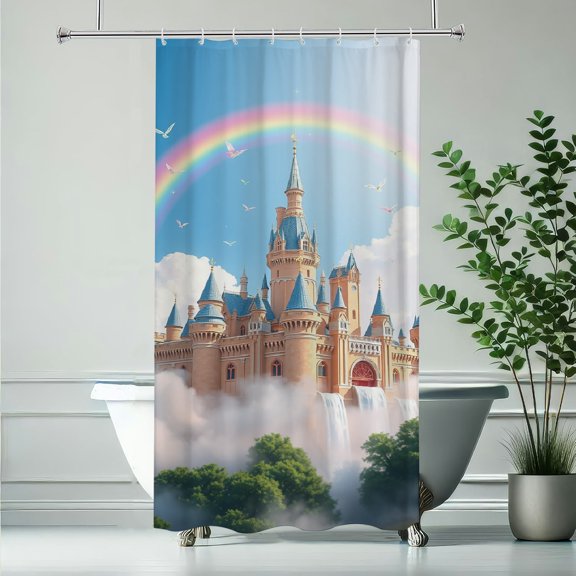 PRATYUS Rainbow Castle Waterproof Shower Curtain HD Digital Print for Home Bathrooms 90x180cm