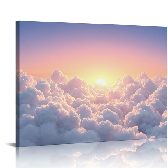 PRATYUS Rainbow Cloud Sky Canvas Wall Art Ready To Hang Home Decor 16x12in