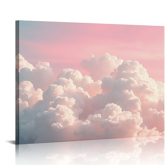 PRATYUS Rainbow Clouds Plane Canvas Wall Art Ready To Hang Home Decor 16x12in