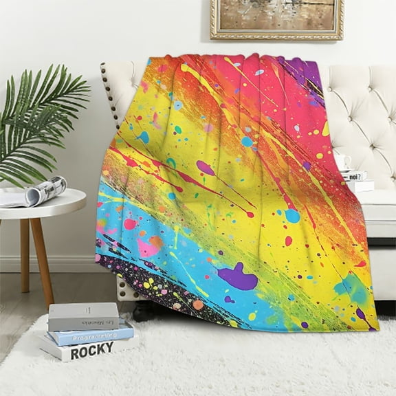 PRATYUS Rainbow Colors Paint Splatter Graffiti Cozy Throw Blanket Lightweight Soft Blanket for All Seasons - Exquisite Gift 60x80in