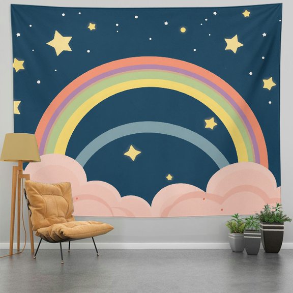 PRATYUS Rainbow Stars Cloud Home Wall Tapestry Art 100% Polyester 60*50in