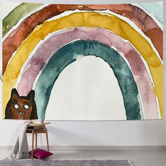 PRATYUS  Rainbow Tapestry Wall Decor, Premium Duck , Rainbow Wall Hanging for Girls, Hand Sewn Edges, Muted Boho Colors, Rainbow Decor for Girls Bedroom, Nursery, Playroom 40x30inch