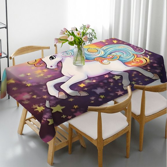 PRATYUS Rectangle Tablecloth - Cartoon Unicorn Rainbow Stars Print, Machine-Made Polyester Tablecloths Rectangle Tablecloth, Ideal for Kitchen Picnic Party