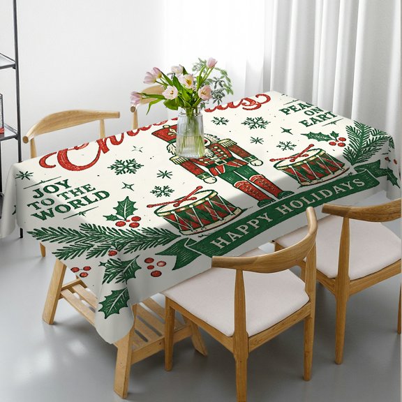 PRATYUS Rectangle Tablecloth - Nutcracker Drums Retro Christmas Print, Holiday-Themed Design Machine-Made Rectangle Tablecloth, Ideal for Kitchen Picnic Party
