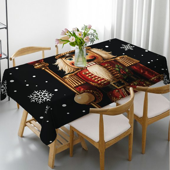 PRATYUS Rectangle Tablecloth - Nutcracker Soldier Red Gold Uniform Print, Festive Table Setting Holiday-Themed Design Rectangle Tablecloth, Ideal for Kitchen Picnic Party