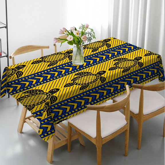 PRATYUS Rectangle Tablecloth - Tribal Turtle Stripe Print, Holiday-Themed Design Machine-Made Rectangle Tablecloth, Ideal for Kitchen Picnic Party