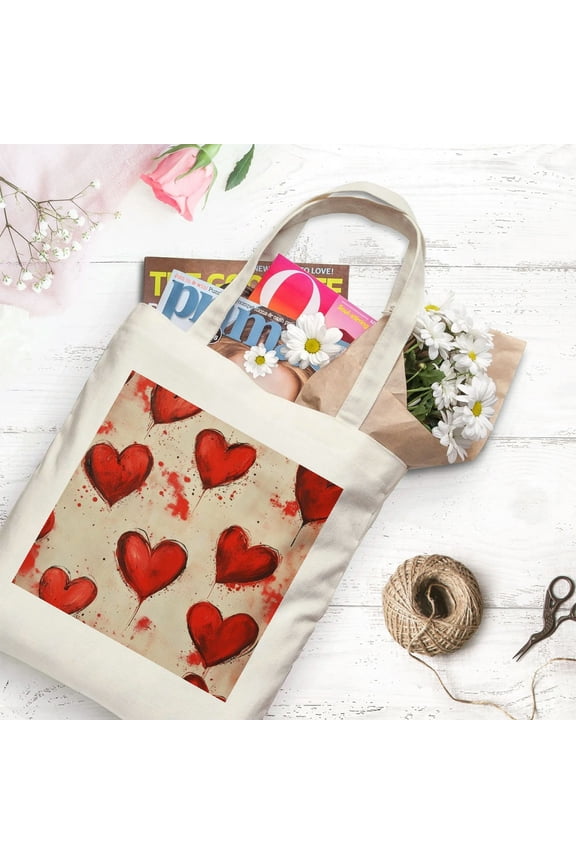 Red Heart Canvas Aesthetic Tote Bag for Women Beach Bag Shopping Bags Shoulder Bag Reusable Grocery Bags White