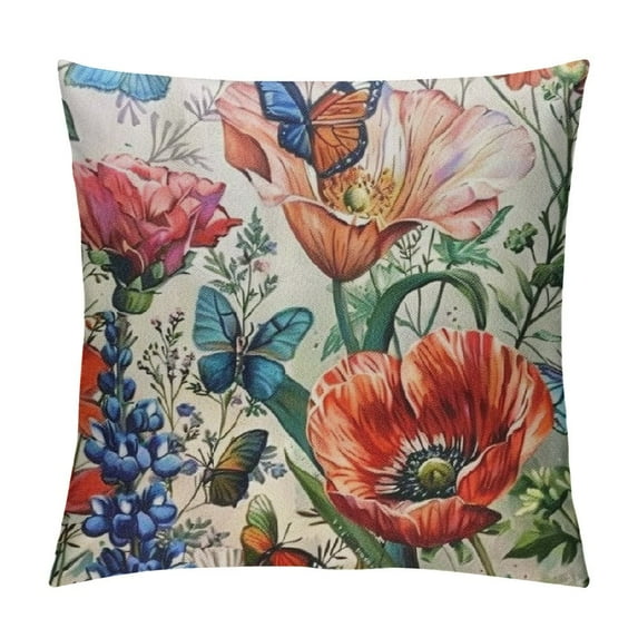 PRATYUS Red Poppy Floral Pillow Covers Spring Summer Fall Vintage Decorative Rustic Farmhouse Thorw Pillow Covers for Indoor Outdoor Sofa Living Room 22x22in