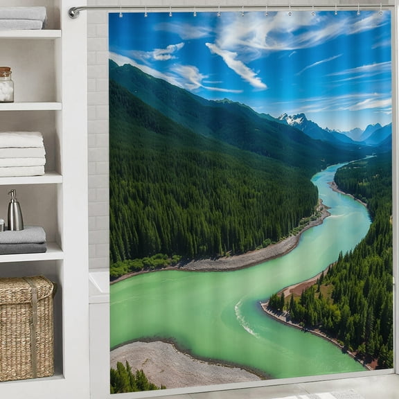 PRATYUS River Forest Hillside Waterproof Shower Curtain for Home Bathrooms 70.8x70.8 Inches White