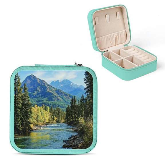 PRATYUS River Forest Mountains PU Leather Jewelry Box & Organizer Green