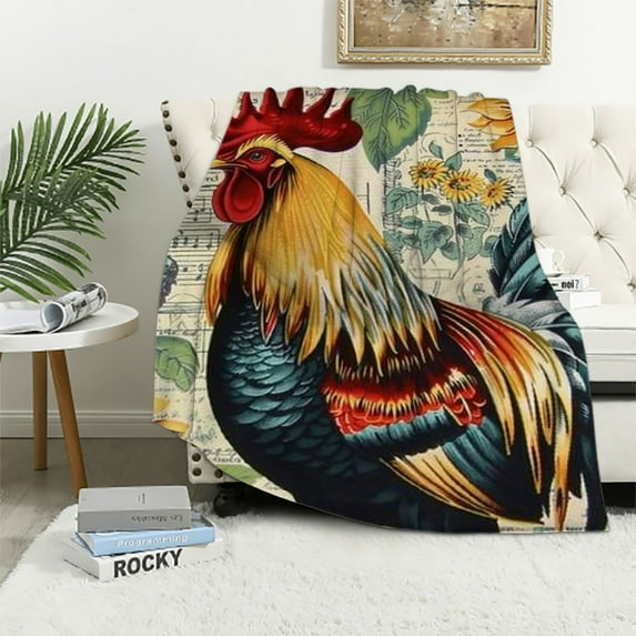 PRATYUS Rooster Chicken Blanket Rooster Gifts for Girls Boys Chicken Throw Blanket for Couch Sofa Bed Soft Warm Flannel for Kids 50x60in