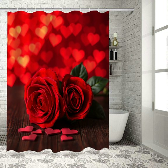 PRATYUS Roses Hearts Romance Waterproof Shower Curtain for Home Bathrooms 152x180cm