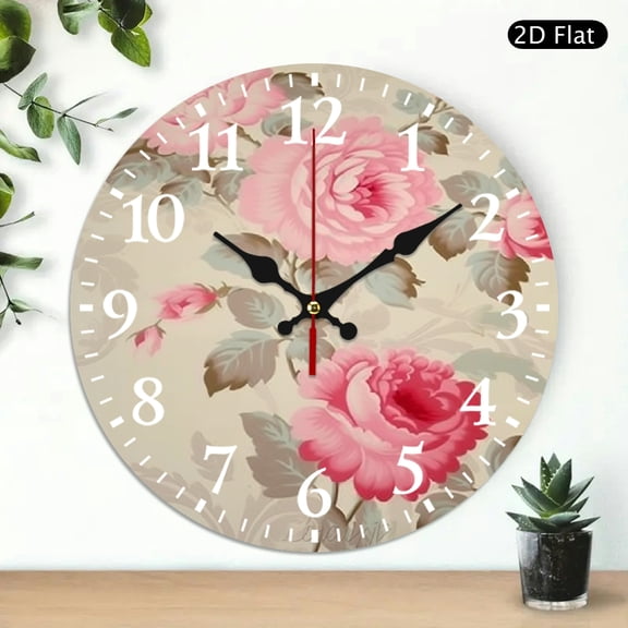 PRATYUS Roses Wall Clock Decorative Home Art 10 Inch Silent Design 10x10in