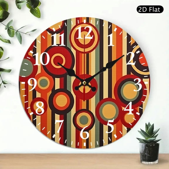 PRATYUS Round Wooden Wall Clock Circles Stripes Pattern Silent 10 Inch 10x10in