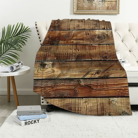 PRATYUS Rustic Vintage Flannel Blanket Plank Wall Throw Blanket Lightweight Soft Cozy Luxury Farmhouse Art Fuzzy Blanket Country Style Bed Blanket for Sofa Bedroom Office All 40x50in