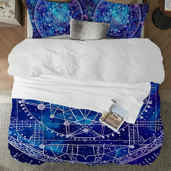 PRATYUS Sacred Geometry Stars 3-Piece Bedding Set (Single-Sided Print) Easy to Clean and Care for 87x68in