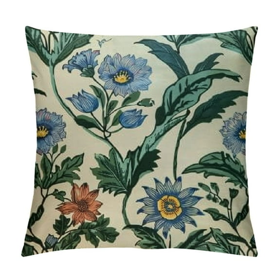 PRATYUS Sage Green Blue Floral Pillow Covers Spring Flower Leaves Print Decorative Throw Pillow Cases Outdoor Farmhouse Decoration for Sofa Couch Bed White