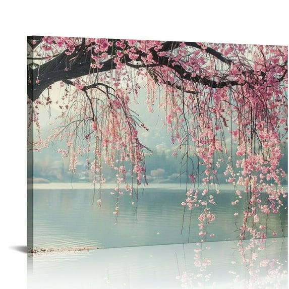 PRATYUS Sakura Festival Art Pink Cherry Blossoms Poster Canvas Printing Wall Art Modern Classroom Kitchen Bedroom Bathroom Living Room Home Background Wall Decor 20x16in