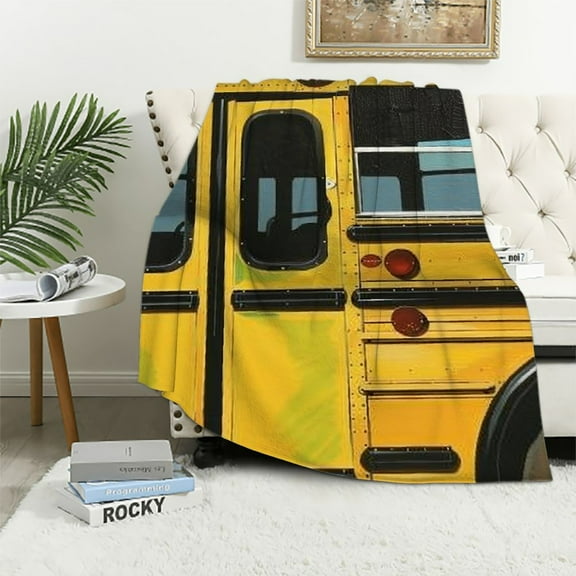 PRATYUS School Bus Print Flannel Throw Blanket,All Season Yellow Bus Pattern Bed Blanket Cartoon Car Campus Bus Fuzzy Blanket for Bed Sofa Couch,Bedroom Decor Blanket Throw 40x50in