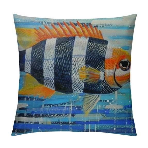 PRATYUS Sea Fish Pillow Cover Ocean Animal Decorative Tropical Throw Pillow Case Square Cushion Cover Home Sofa Bedroom Livingroom Pillowcase White