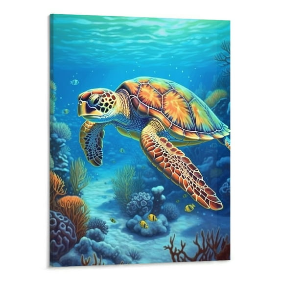 PRATYUS Sea Turtle Canvas Wall Art Picture 16x20in for Living Room Bedroom 16x20in