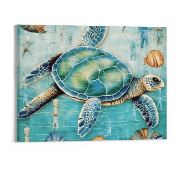 PRATYUS Sea Turtle Canvas Wall Art Picture 20x16in for Living Room Bedroom 20x16in