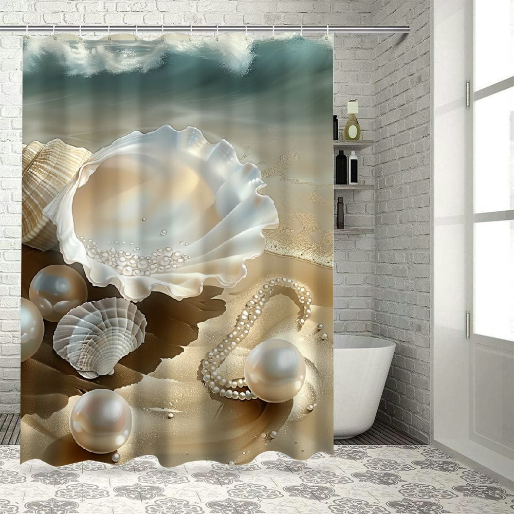 PRATYUS Seashell Pearls Sandy Beach Shower Curtain 100% Polyester ...