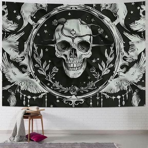 PRATYUS  Skull Tapestry Black and White Tapestries Snake Tapestry Moth Tapestry Trippy Skeleton Tapestry Mandala Moon Phase Tapestry Wall Hanging for Room Multi Size Painting