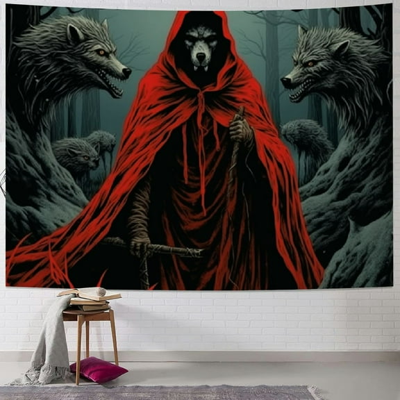 PRATYUS  Skull Tapestry Goth Wolf Tapestry Mushroom Moon Tapestry Death Skeleton Flowers Tapestry Horror Forest Tree Tapestry Wall Hanging for Bedroom 40x30inch
