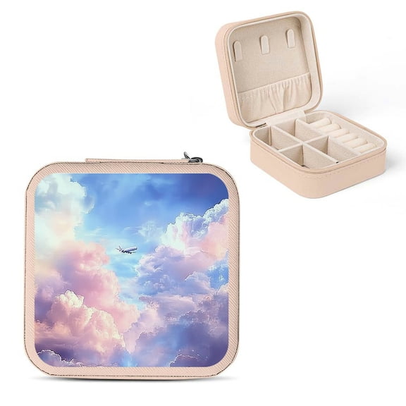 PRATYUS Sky Clouds Plane Jewelry Box Organizer for Necklace, Ring, Earring Storage Pink