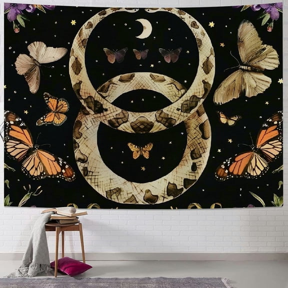 PRATYUS  Snake Tapestry Floral Plants Wall Tapestry Moon Phase Tapestries Boho Mandala Tapestry Wall Hanging Large Butterfly Tapestry for Bedroom Aesthetic, Purple  40x30inch