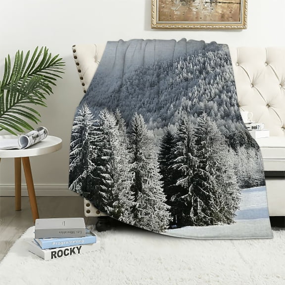 PRATYUS Snow Mountain Trees Flannel Throw Blanket for All Seasons - Super Soft Blanket for Couch, Outdoor Use, Unisex Gift 40x50in